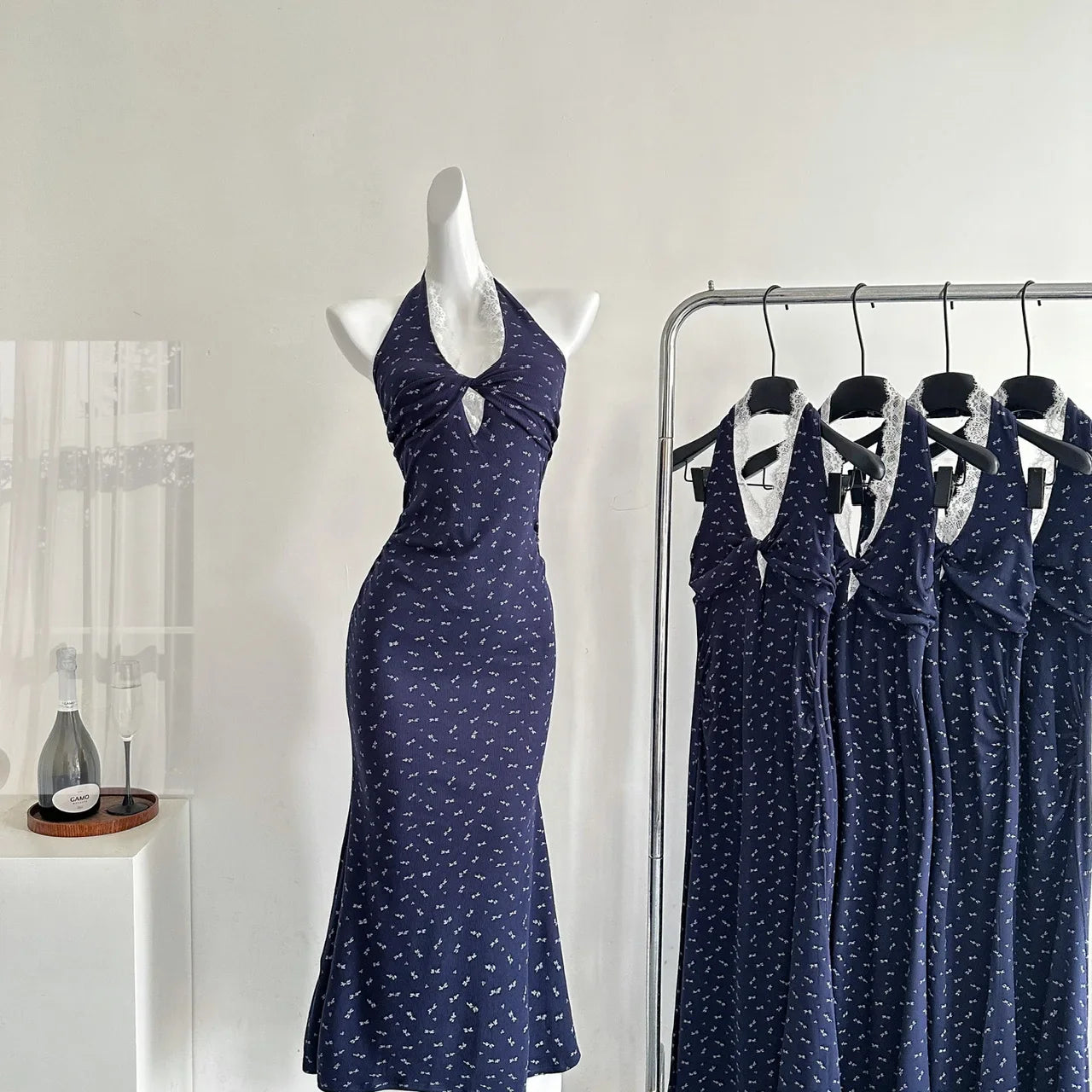 Women Stylish Maxi Trumpet Mermaid Halter Dress Backless One-Piece Dress