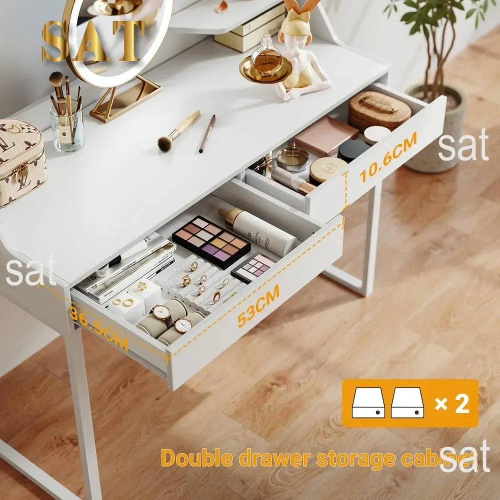 Vanity Desk with 2 Drawers, 40 Inch Computer Home Office Desk, Modern Makeup Dressing Desk, Study Work Table