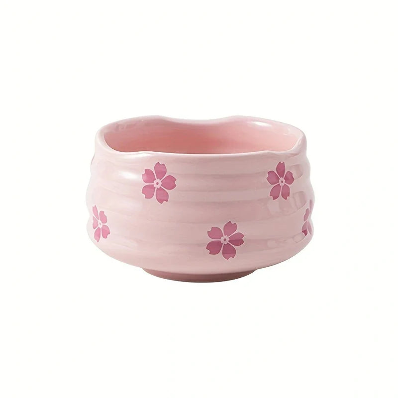 Pink Ceramic Matcha Bowl, Sakura/Heart Japanese Style Matcha Bowl Artistic Ceramic Tea Ceremony Bowl