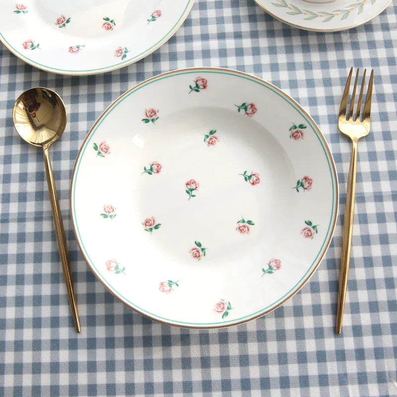 Floral Luxury Ceramic Teapot, Cup, Dessert Plate