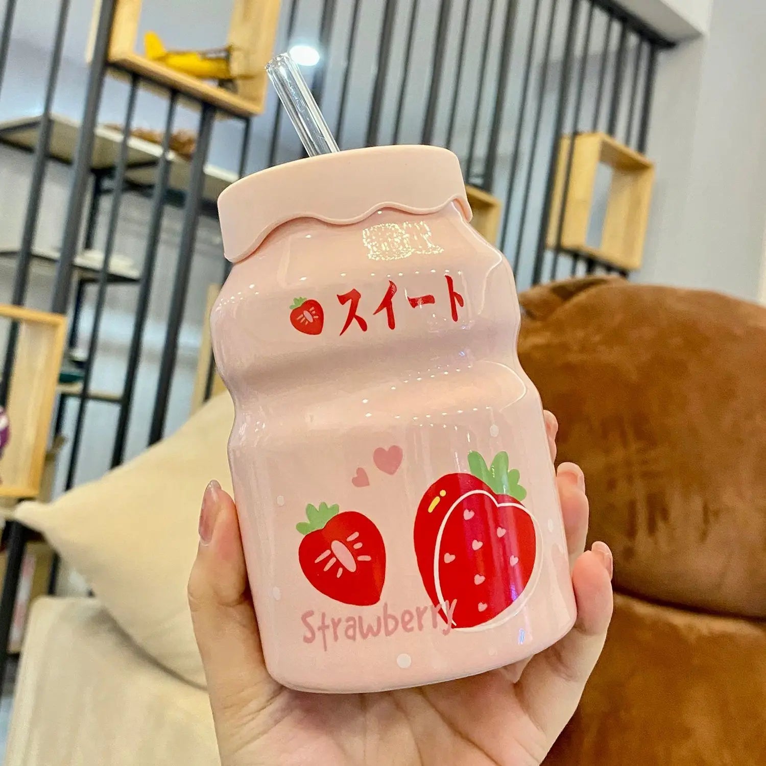 Fruit Pattern 500ML Beverage Cups with Lids and Straws