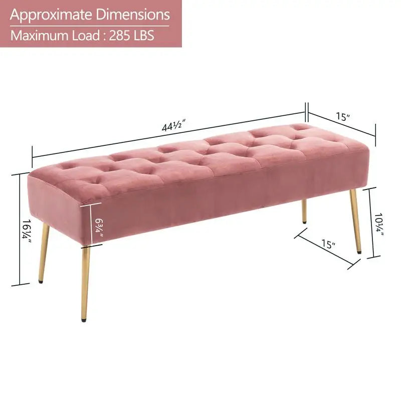 Velvet Tufted Bench with Gold Legs â€?Modern Upholstered Entryway & Bedroom Seating, 46â€?Wide