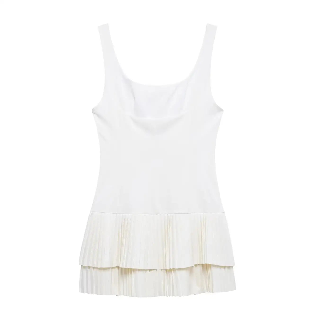 Elegant Women Solid Pleated Mini Dress Square Collar Backless Folds Slim Dress Fashion Sleevelesss