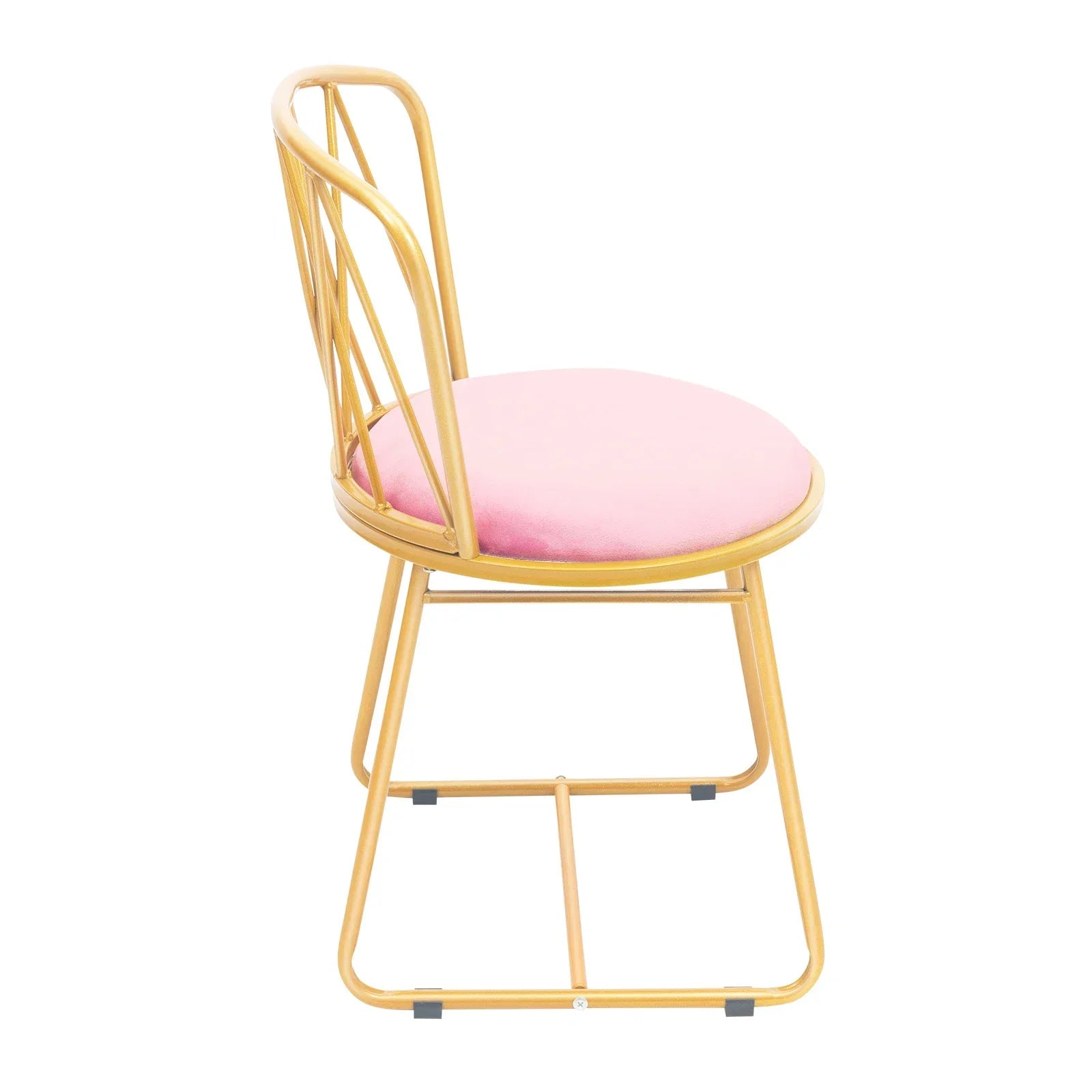Pink Velvet Makeup Chair with Gold Base 50mm Thick Cushion & Modern Vanity Stool Foldable Backrest Freestanding