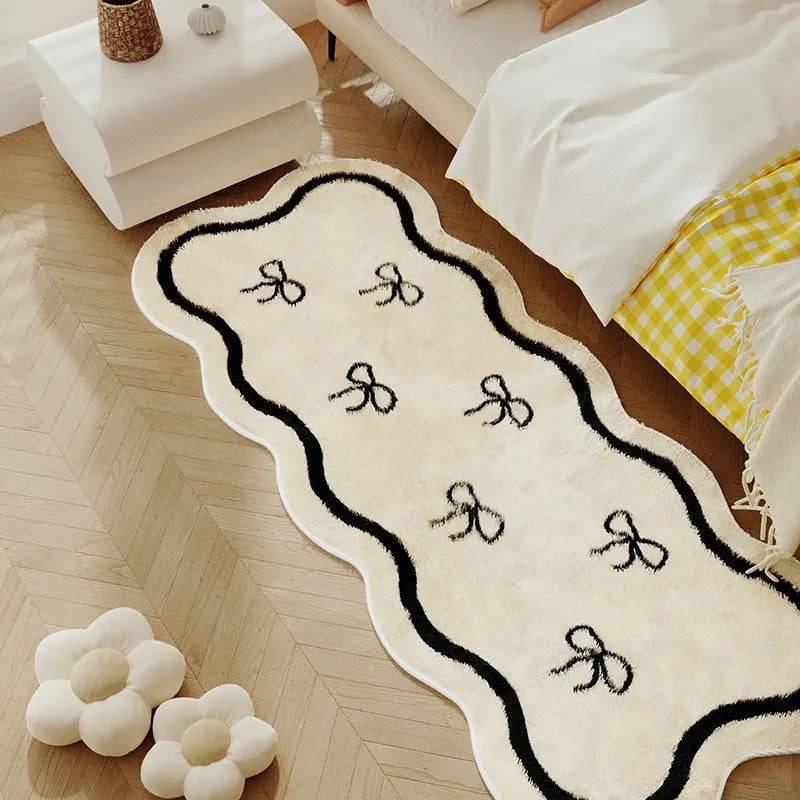 Rose Bow Heart Long Floor Mat Runner Rug Soft Fluffy Black White Cute Girl Home Decoration Rugs