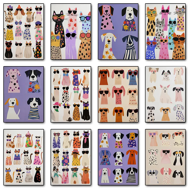 Cool Cats In Sunglasses Collection Stylish Felines Puppy Colorful Poster Print Wall Art Pictures Canvas Painting Room Home Decor