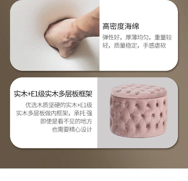 Luxury Sofa Footstool Fabric Storage Round Sofa Stool