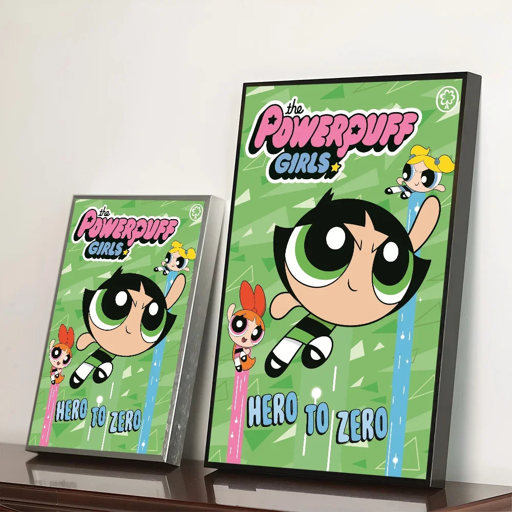 Cartoon P-Powerpuff Girls Poster Self-adhesive Art Waterproof Paper Sticker Wall Decoration