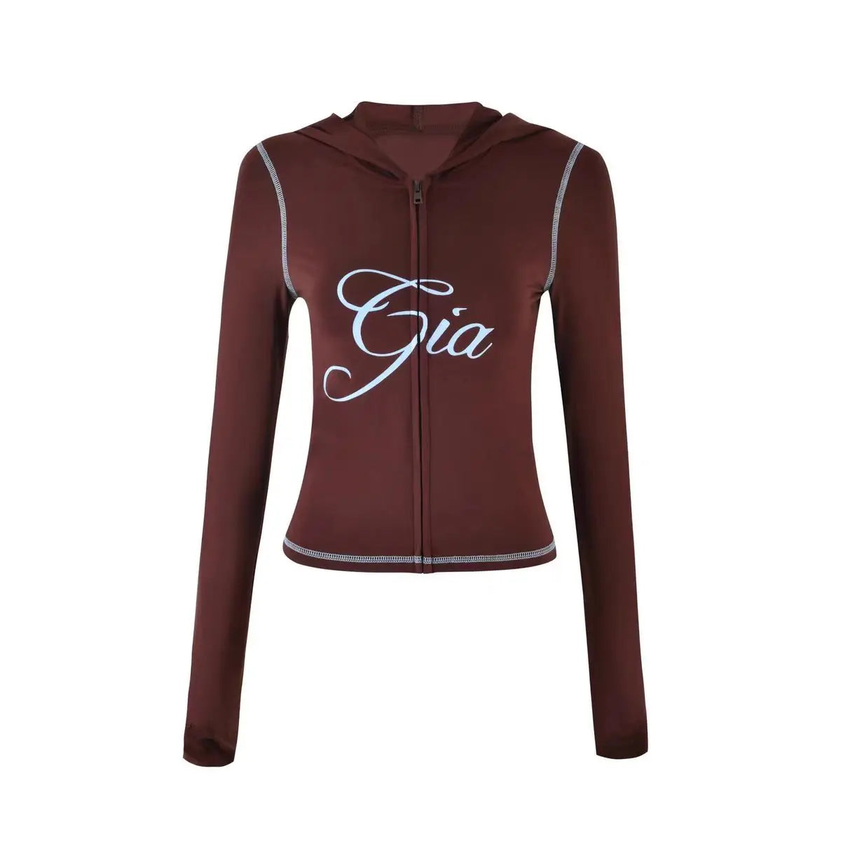 So Y2K Blue Cotton Zipper Hooded Long Sleeved High Stretch Top Low Waist Micro Flared Pants For Women