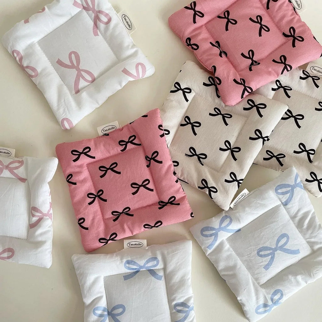 Coquette Bow Coasters Double Thickened Fabric Girl Heart Tableware Mats Sweet