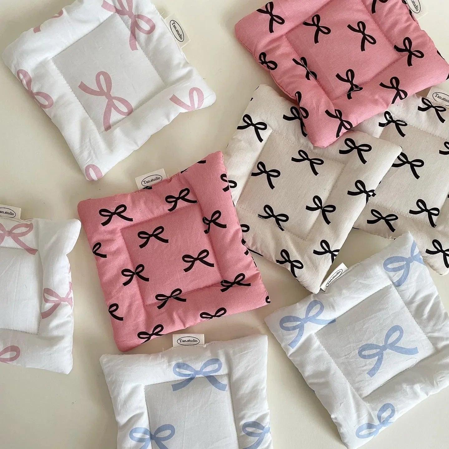 Coquette Bow Coasters Double Thickened Fabric Girl Heart Tableware Mats Sweet