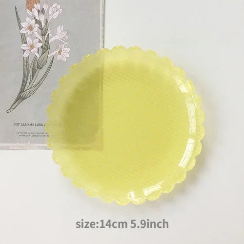 Plastic Dessert Tray Acrylic Cake Dish Grid Pattern Spork Floral Plates with Spoon & Fork