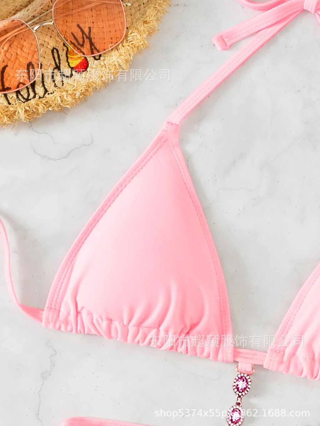 Women's Swimwear Crystal Diamond Triangle Bandage Backless Beach Bikini Swimsuit