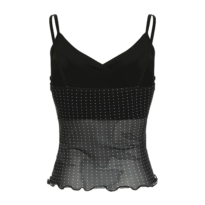 Polka Dot V-Neck Slim Fit Camisole Tops Causal Simple Basic