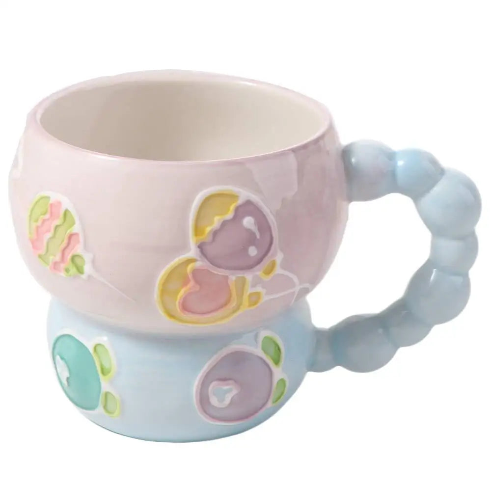 Cute Ceramic Breakfast Cup Hand Painted Large Capacity Floral Pattern Cup