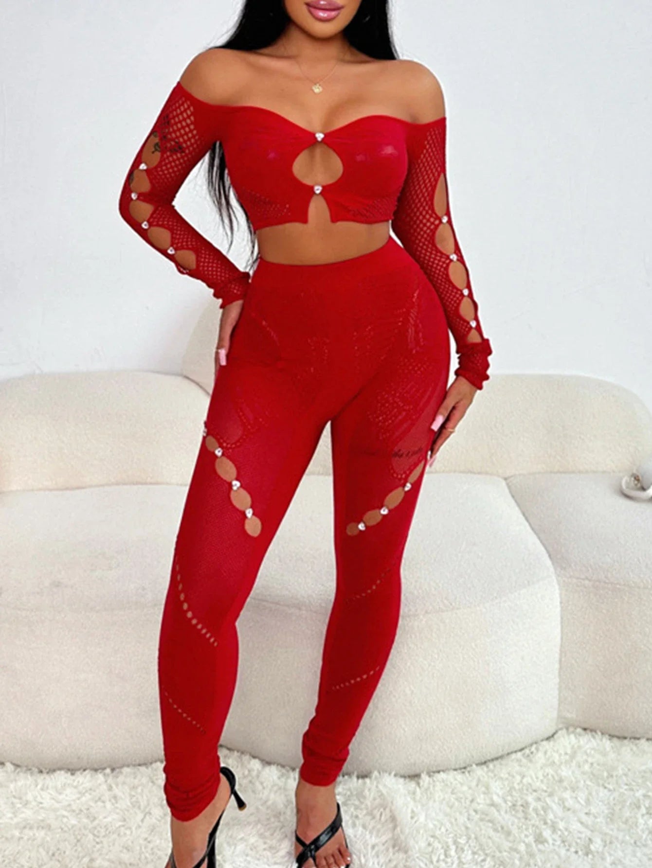 Sexy See Through Rhinestone Jumpsuit Women Pants Summer Bodycon Romper Jumpsuit Woman Long Sleeve