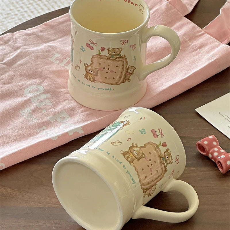 Little Bear Biscuits Ceramic Mug Cute Hand-drawn Cream Style Tea/Coffee Cup
