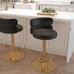 Velvet Bar Stools Modern Swivel Adjustable Height Kitchen Counter Bar Stools with Footrest for Living Room Dining Room