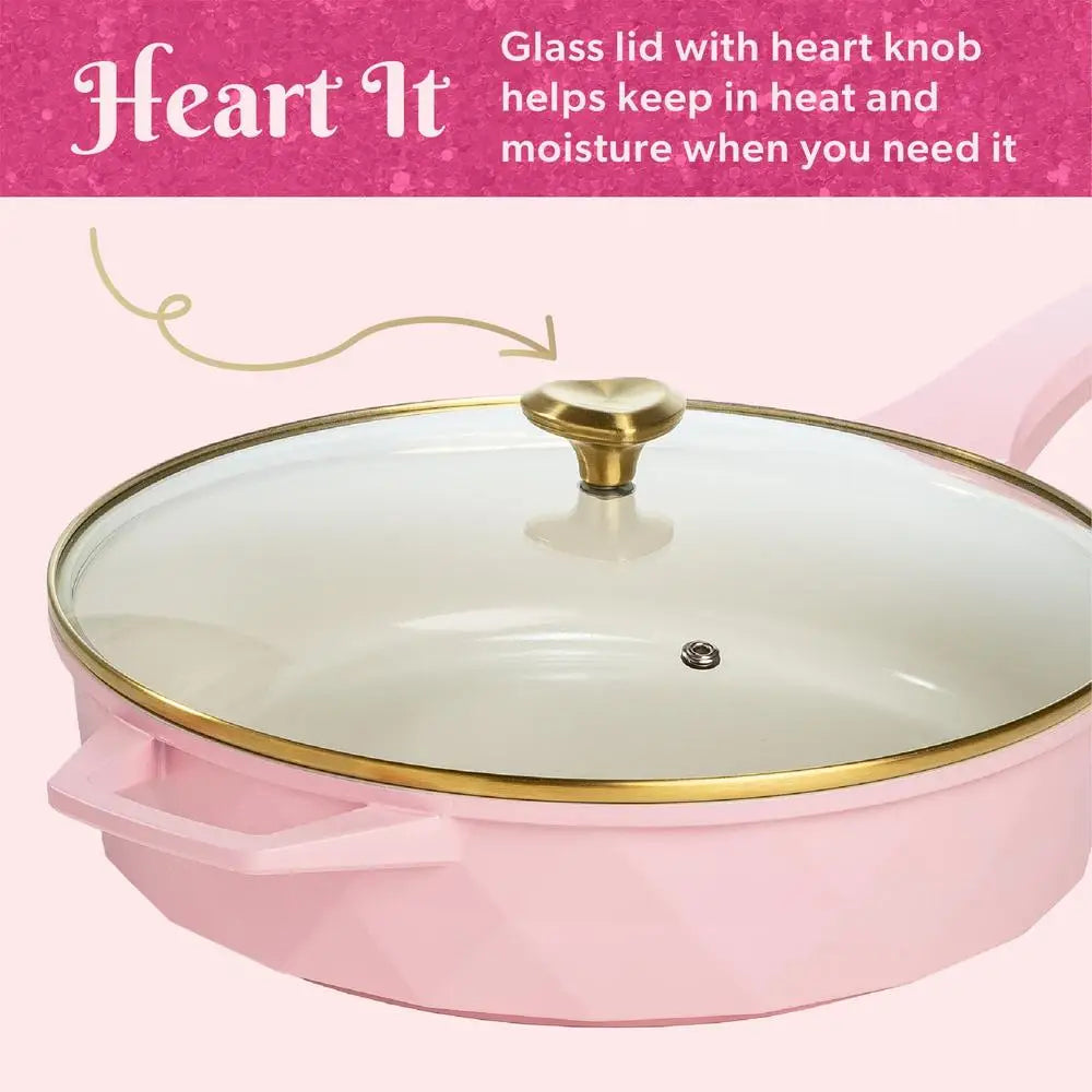 Nonstick 4 Quart Pink Jumbo Cooker Diamond Design Healthy Ceramic Cooking Dishwasher Safe