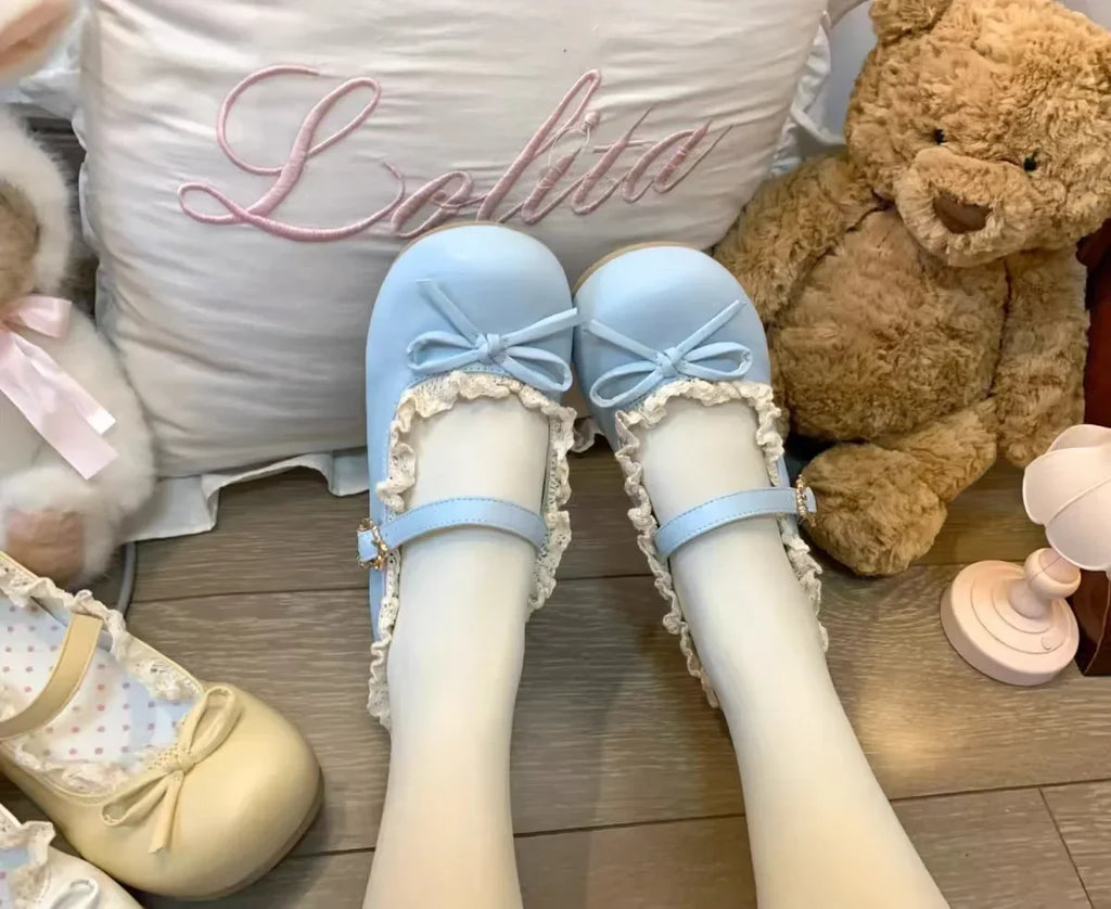 Original Lolita Flat Shoes with Butterfly Knot Soft Bottom Round Head Single Lined Women's High Heel
