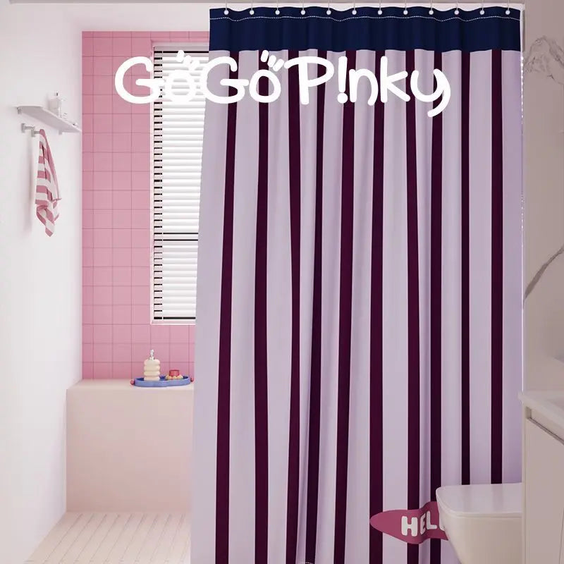 Dopamine Thickened Striped Shower Curtain Waterproof Set Mildew-Proof Bathroom Curtain Partition Hanging Curtain Bath Shower
