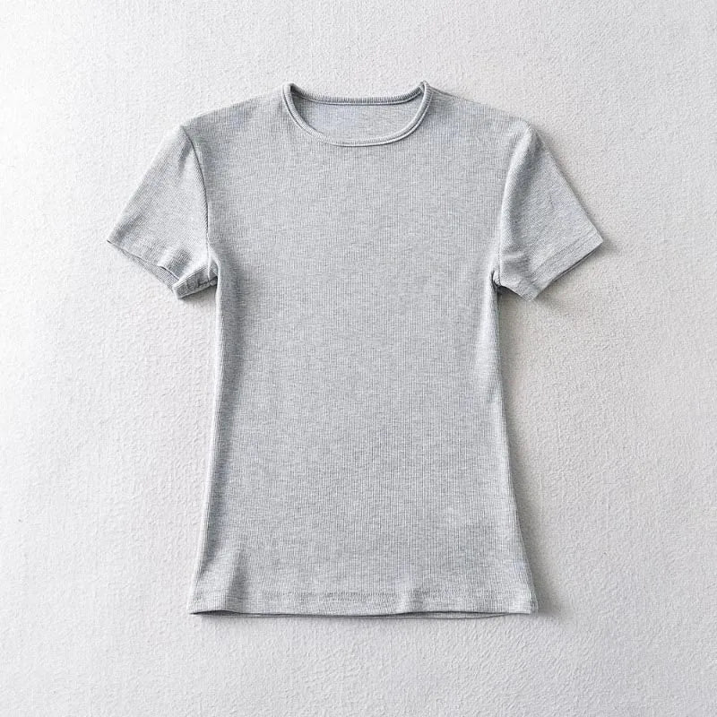 Summer Woman Skinny Fit T-shirt Tight Short-Sleeve O-neck Tee Basic Solid Crop Tops T Shirt