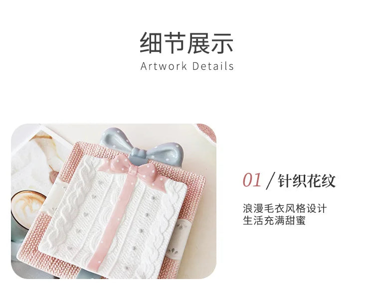 Cute Ceramic Cake Dessert Plate Creative Bow Tableware