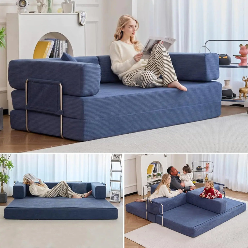 Combination Modular Sofa Living Room Folding Sofa Bed Convertable Corduroy Couch Floor Sleeper 4-in-1 Comfy Foldable Lazy