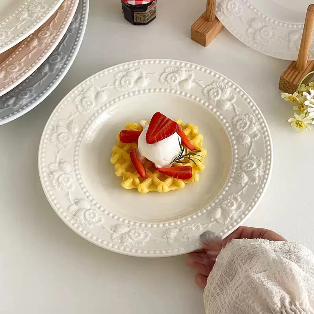 Round Porcelain Dinnerware Dessert Cake Afternoon Tea Fruit Plates