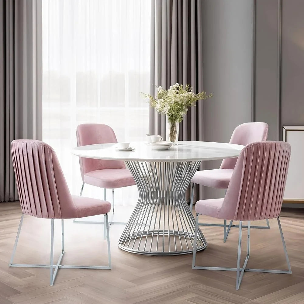 Modern Velvet Dining Chairs Set of 4 Pink Comfy Cushioned Seat with Sturdy Metal Legs Ideal Dining Living Room Kitchen