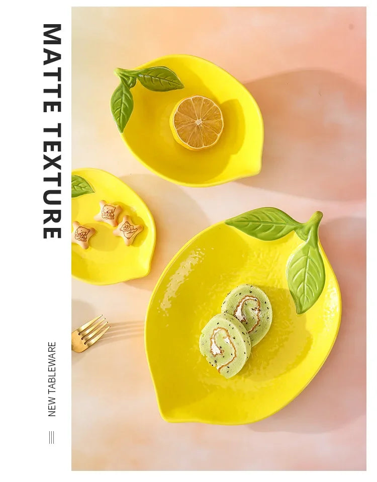 Lemon Shaped Ceramic Dinner Plate Soup Bowl - Fruit Snack Dishes Tableware