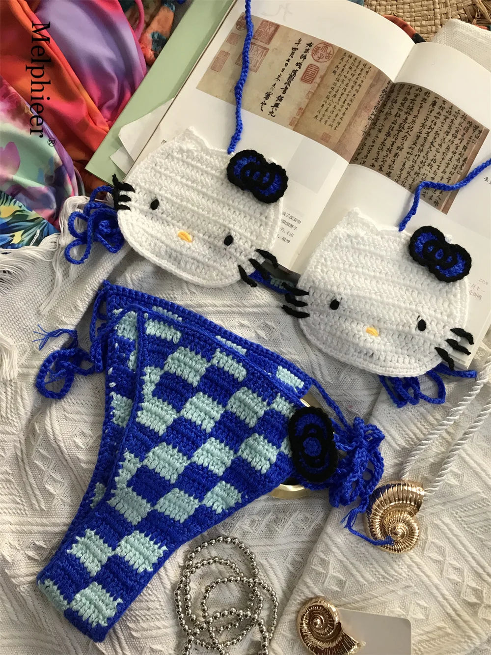 Ladies Cute Crochet Bikini Set 2 Pieces Bathing Suit Sexy Micro Bikinis Ties Swimsuit Thong Suit