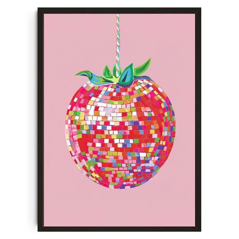 Retro Abstract Fruit Disco Ball Orange Miorrorball Creative Poster Canvas Paintings Wall Art Pictures