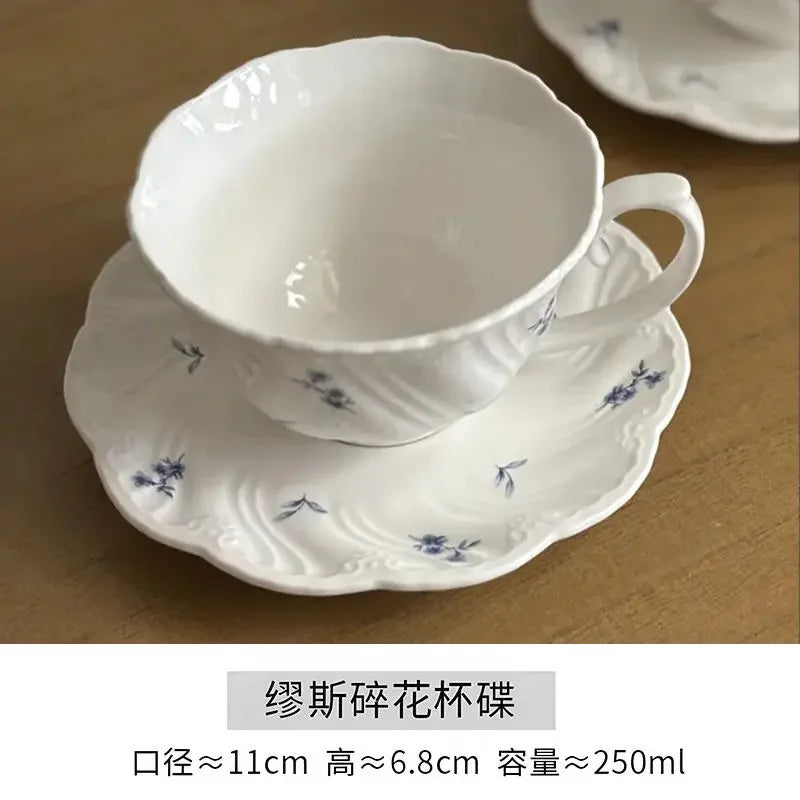 Ceramic Floral Bowl Dish Set Oval Plate New French Medieval High-end Cup Dish Set