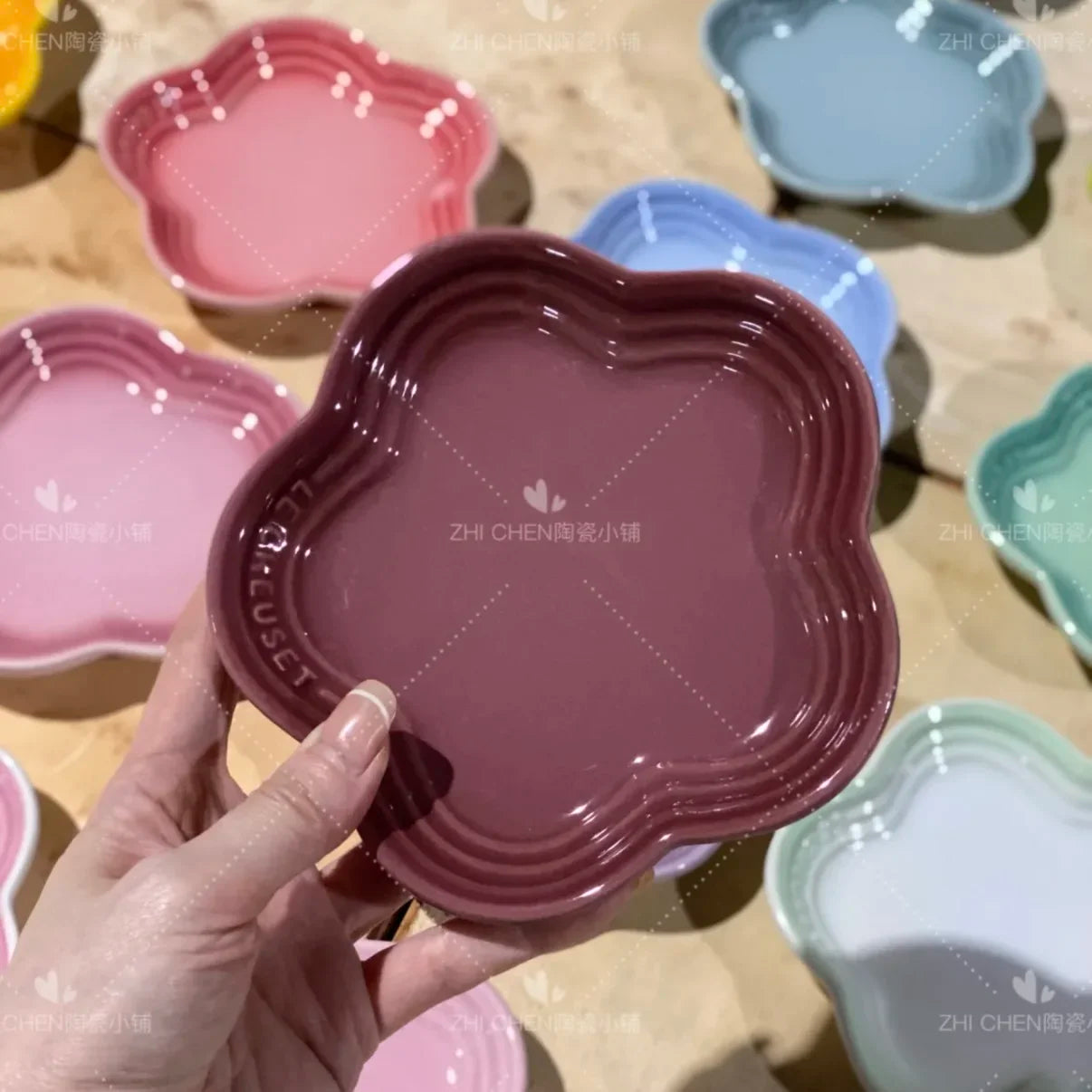 French Flower Shaped Small Plate Colored Ceramic
