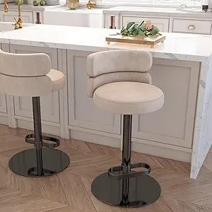 Velvet Bar Stools Modern Swivel Adjustable Height Kitchen Counter Bar Stools with Footrest for Living Room Dining Room