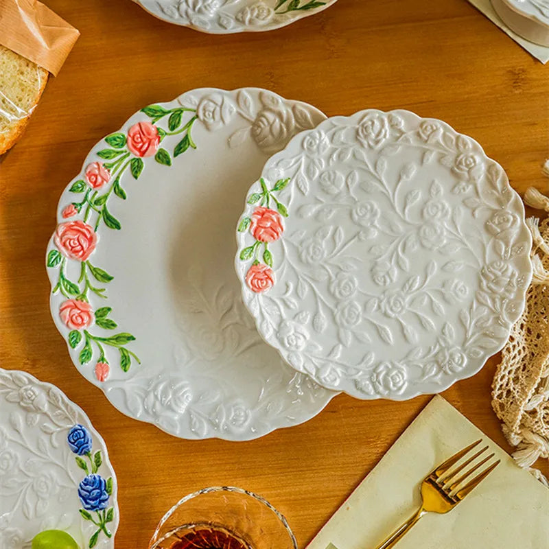 Rose Ceramic Afternoon Tea Cake Dessert Plate