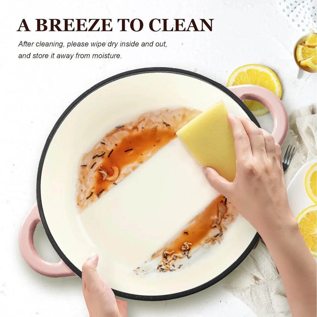 Pink Dutch Oven -7QT with Lid Pot and Cotton Pot Rack - Heavy duty Cooking Utensil