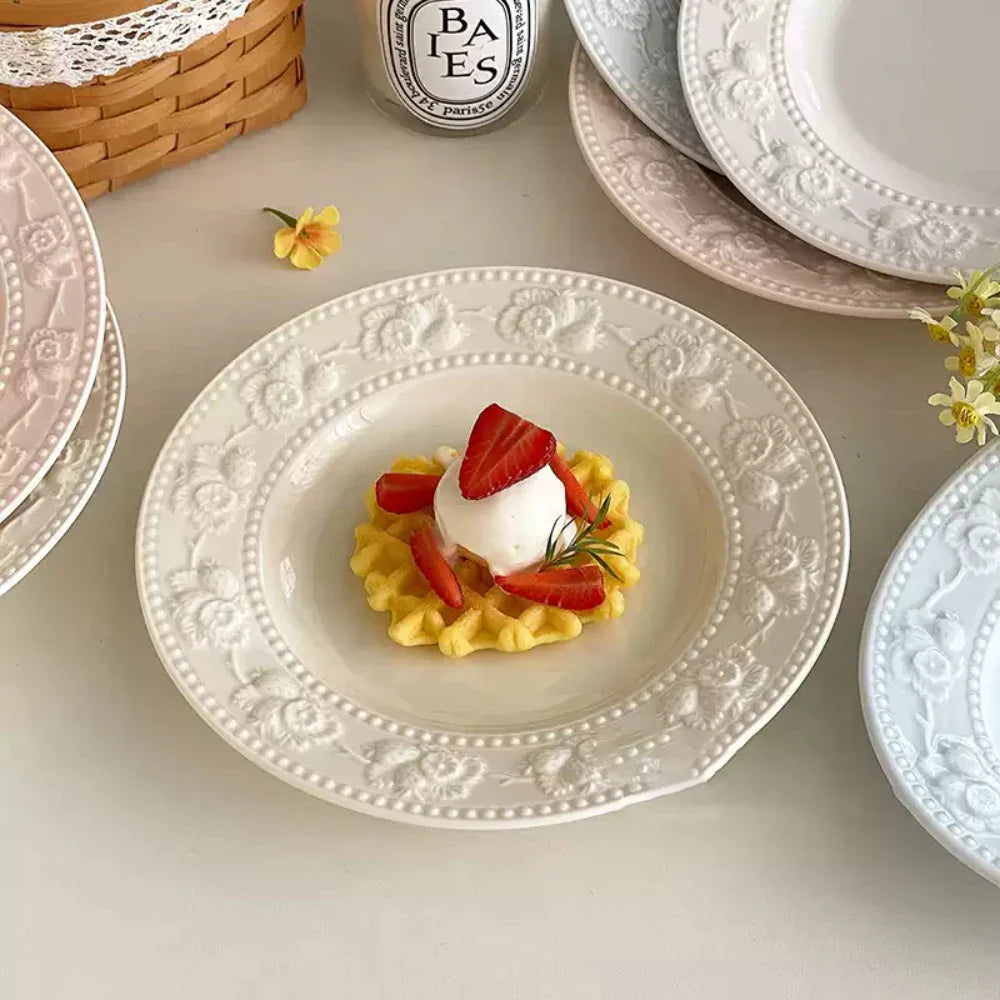 Round Porcelain Dinnerware Dessert Cake Afternoon Tea Fruit Plates