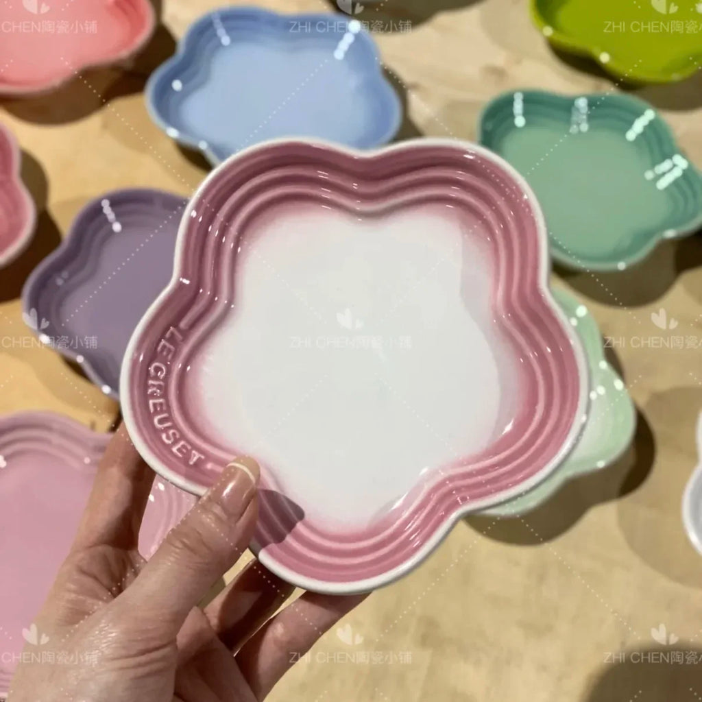 French Flower Shaped Small Plate Colored Ceramic