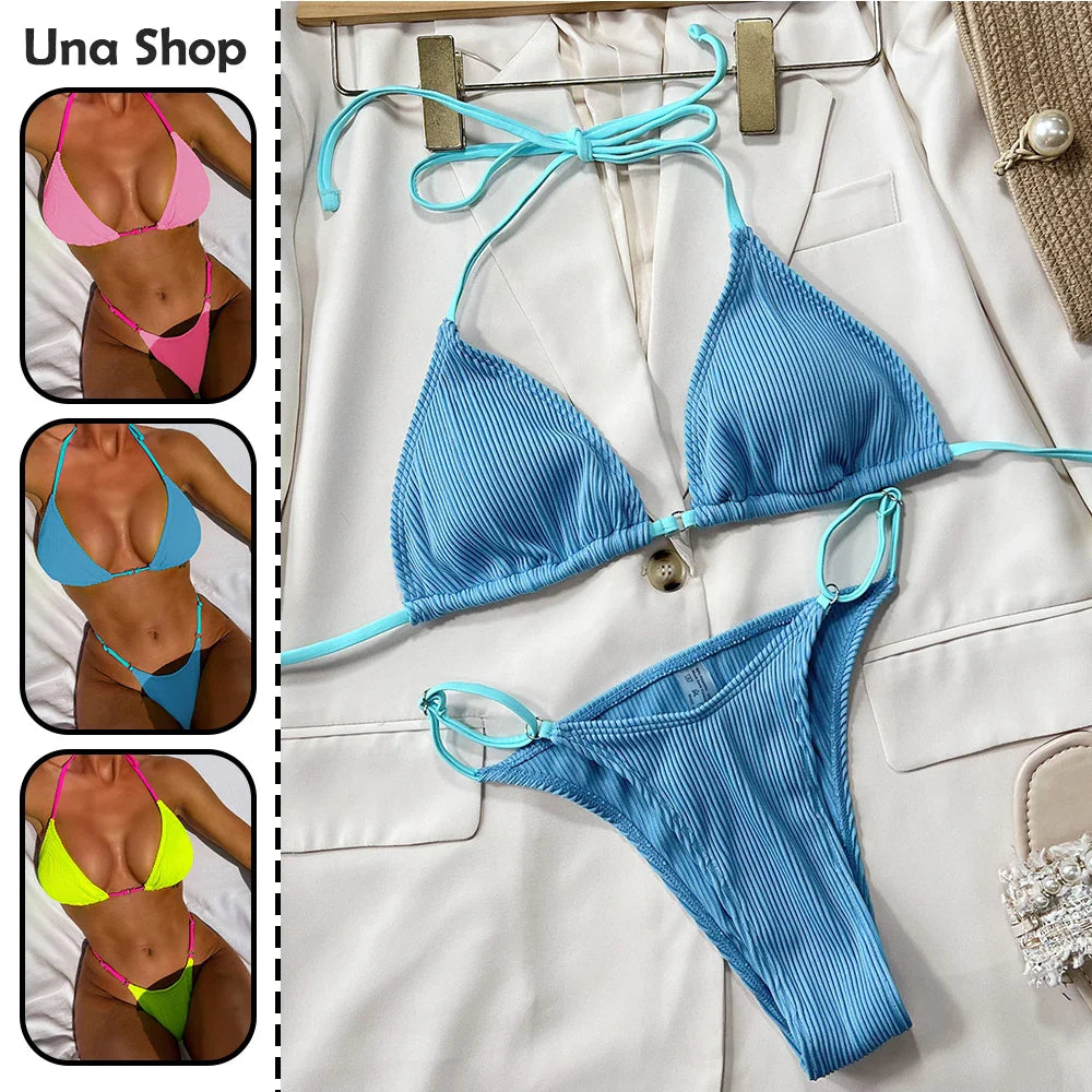 Solid Color Bikinis Sets With Adjustable Straps Trendy Swimsuit For Women Summer Beach Swim Pool Party Bikini Swimwear