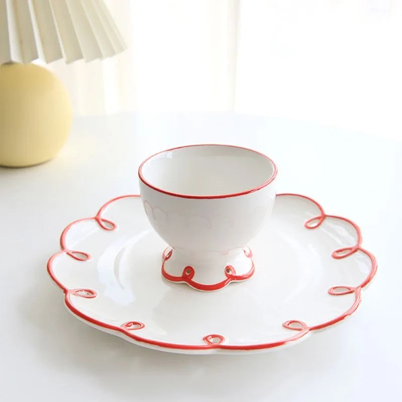 Ceramic Plate Floral Shape Solid Color Hollow Out Flat Dinnerware Afternoon Tea Cake Cookies Dessert Plates