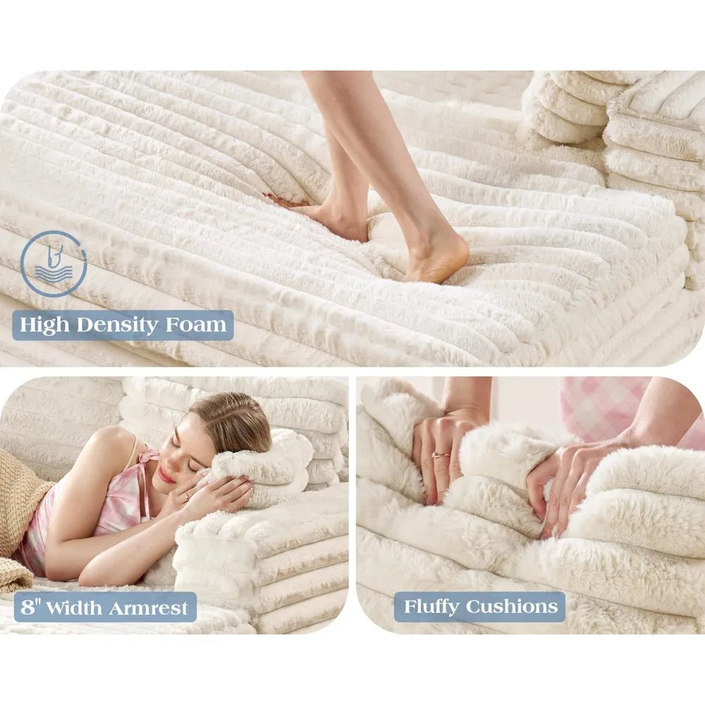 Chaise Lounge Upholstered Sofa Bed with Throw Pillows and Armrests, Sleeper Chair- Plush Chair Bed for Living Room 53 Inch