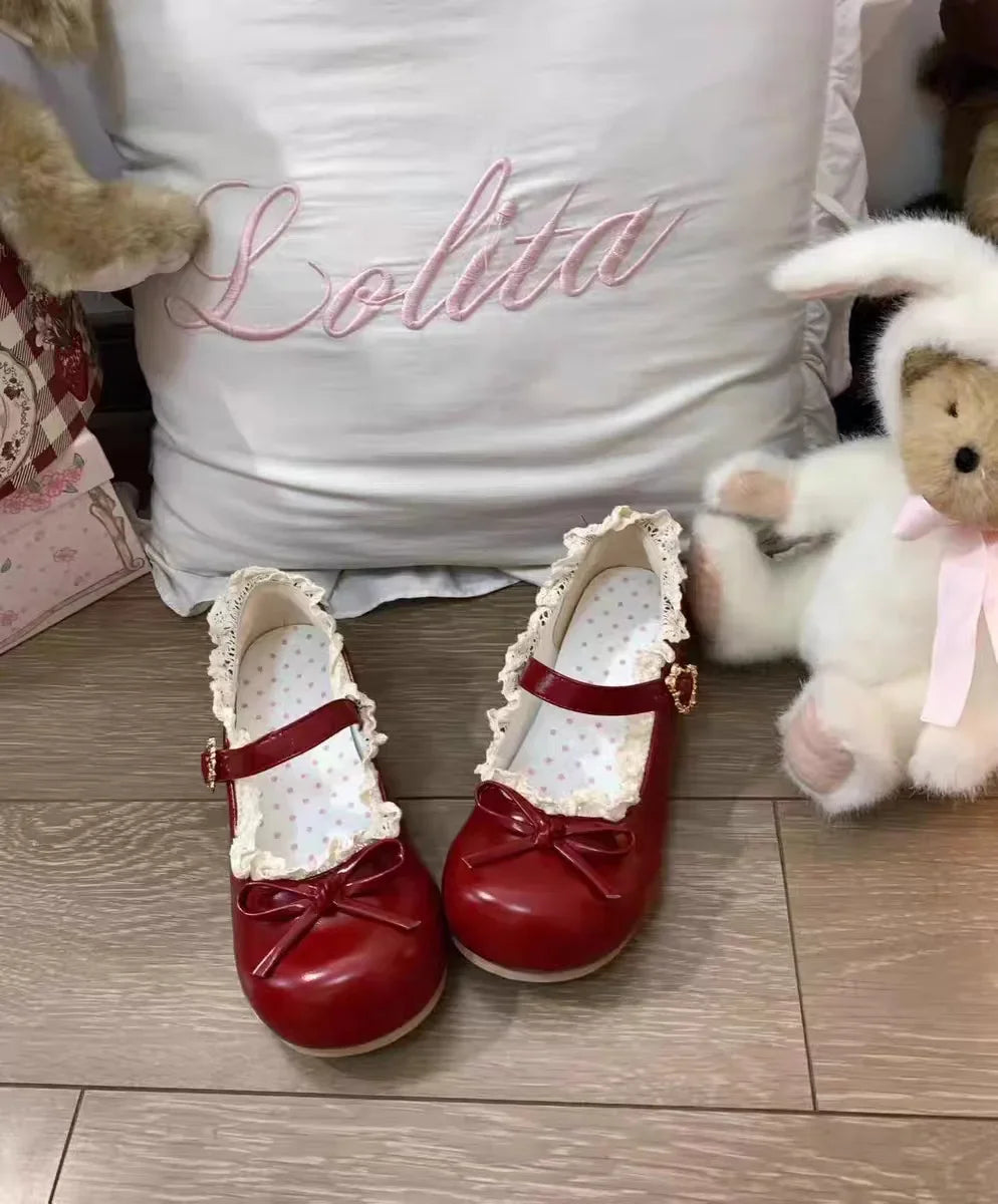 Original Lolita Flat Shoes with Butterfly Knot Soft Bottom Round Head Single Lined Women's High Heel