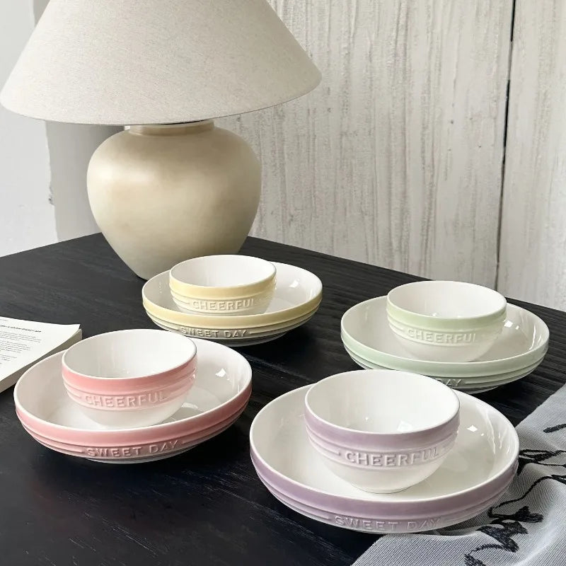 Gradual Change 8-inch Ceramic Deep Plate, High-end High-value Trays Underglaze Color Deep Plate Bowls