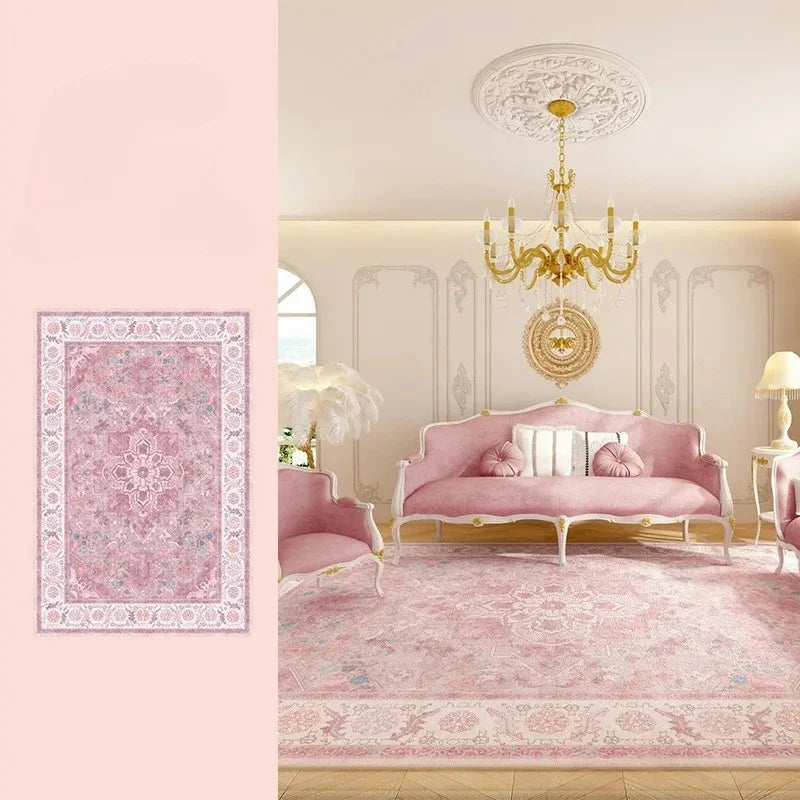 Luxury Pink Carpet Large Rugs for Living Room Bedroom Decor Retro Persian Home Sofa Coffee Table Area Rug Cloakroom Balcony Mat