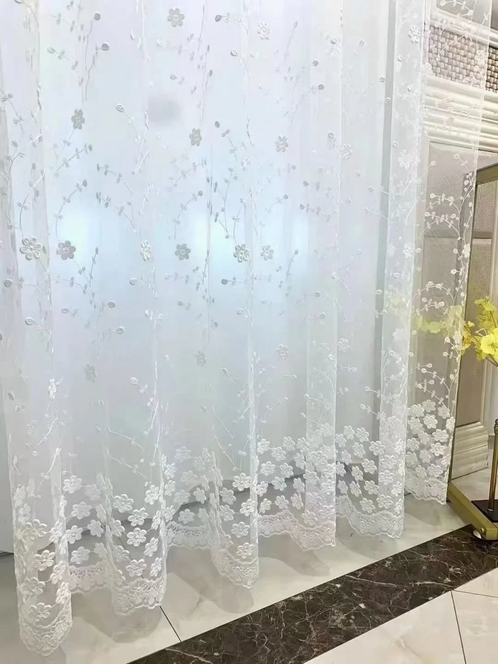 Embroidered White Curtains