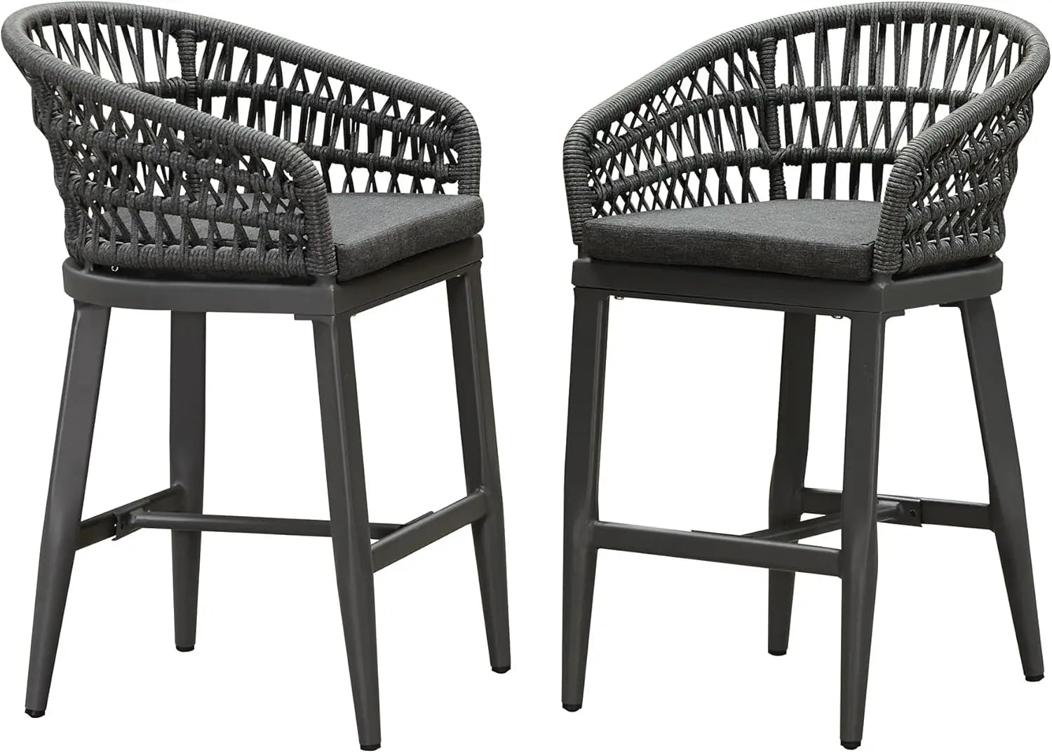 Outdoor Rattan Counter Height Bar Stools Chair, Modern Upholstered Patio Bar Stool with Backrest for Indoor and Outdoor Kitchen
