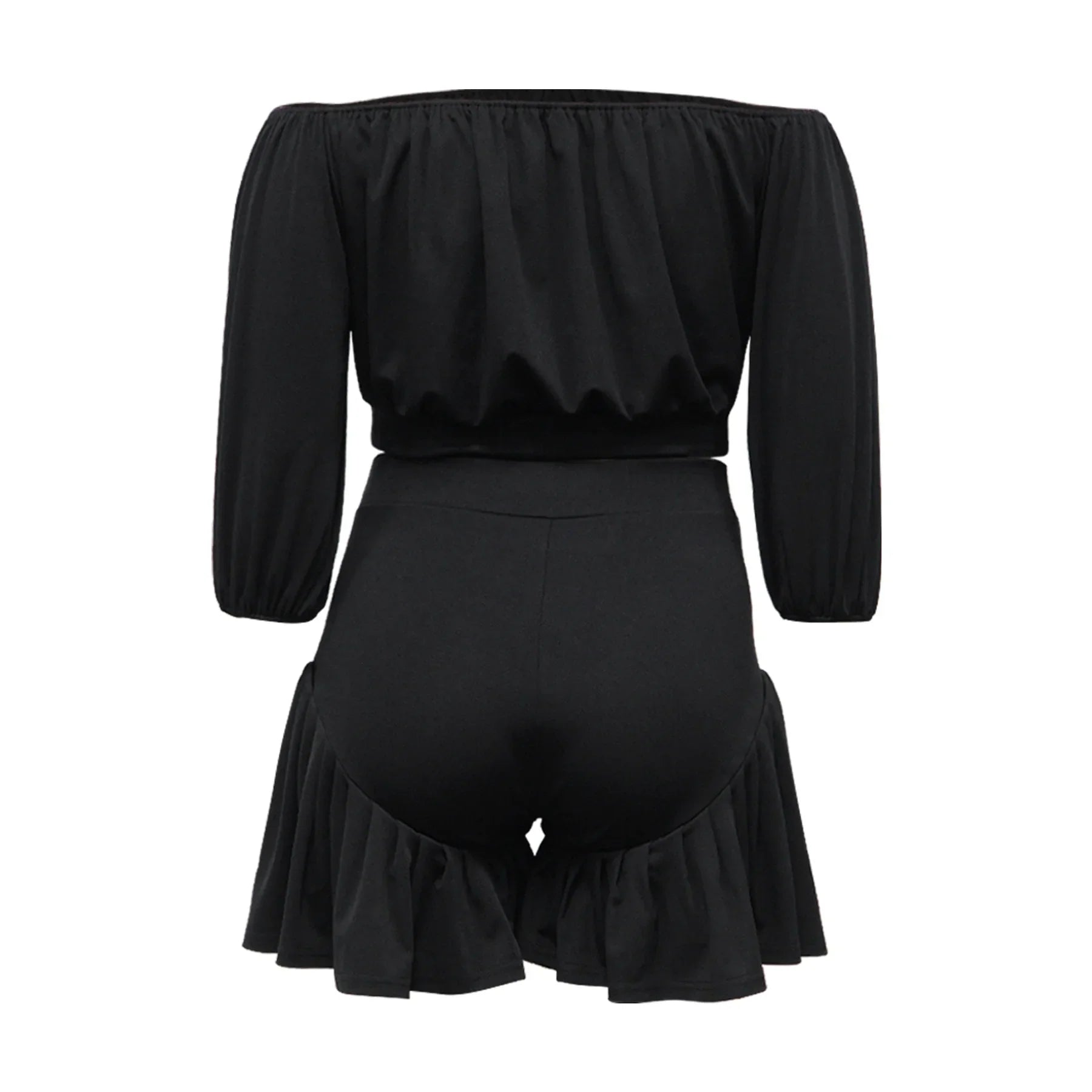 Plus Size Women's Set Long Sleeve Slash Neck T-Shirt and Shorts Summer Ruched Two 2 Piece Set Outfits Tracksuit