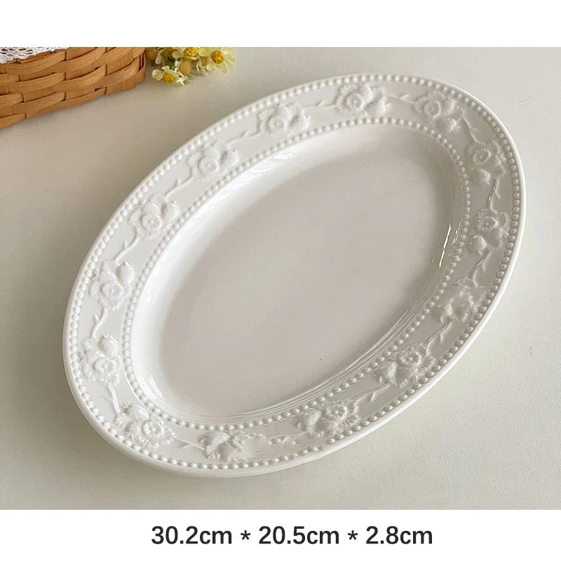 Round Porcelain Dinnerware Dessert Cake Afternoon Tea Fruit Plates